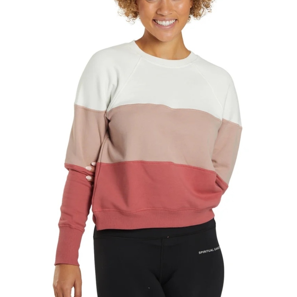 Spiritual Gangster Colorblock Pullover Sweatshirt in White, Blush, Rose